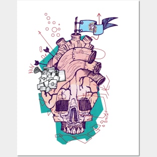 Skull heart Posters and Art